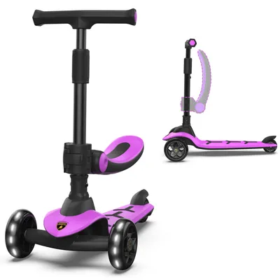 Produktbild von Lamborghini Kinder Roller Scooter ab 3 Jahren bis 50 kg - Tretroller mit Sitz und 2 Lenkmodi, Leichter Aluminiumrahmen, Leuchträdern, Hinterbremse