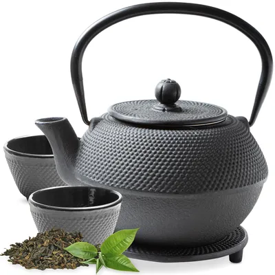 Gusseisen-Theeset 1,1 l, Arare, schwarz, 4-teilig