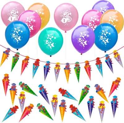 Produktbild von Oblique Unique Schuleinführung Schulanfang Einschulung Deko Set - Luftballons + Zuckertüte Girlande + Konfetti