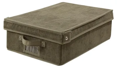 Image de CALICOSY - Boîte rangement avec couvercle en velours côtelé Kaki - L31,5 cm