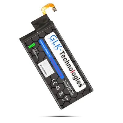 A product shot of a lithium-ion battery for a mobile device, angled slightly against a white background.