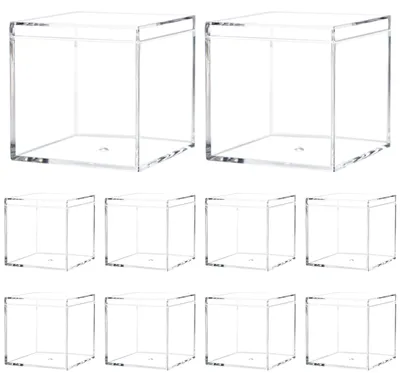 Image de 10 boîtes en acrylique transparentes (6 x 6 x 6 cm) avec couvercle. Boîtes carrées en acrylique pour ranger des bijoux, servir de vitrine, faire office de rangement ou d'emballage pour des bonbons.