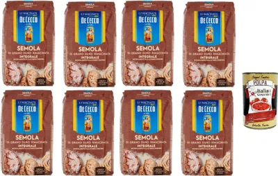 Produktbild von De Cecco Semola di Grano Duro Integrale Vollkorn Hartweizengrieß 8x 1Kg ideal für Pasta und Brot + Italian Gourmet polpa 400g