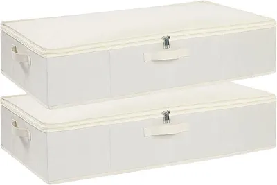 Produktbild von PolkaHome® 2er Set Unterbettbox mit Deckel, Faltbare Aufbewahrungsboxen mit Reißverschluss und verstärktem Griff für Bettdecken,