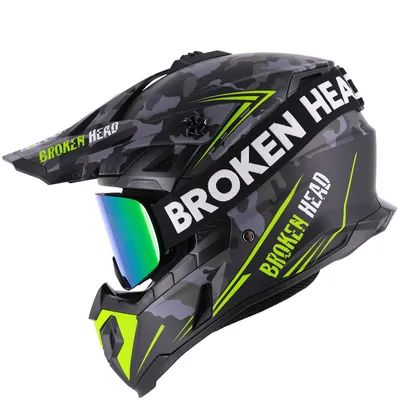 Produktbild von Broken Head Crosshelm Squadron Grau-Grün + MX-Brille Struggler Grün : XS (53-54 cm) Größe: XS (53-54 cm)