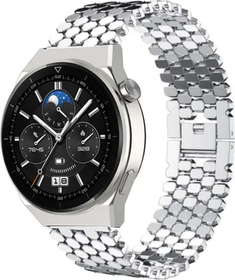 Produktbild von Strap-it Gliederarmband - Kompatibel mit Huawei Watch GT 3Armband 46mmEdelstahl Huawei watch strap Armband mit butterfly Faltschließe für 22mmArmband Silber