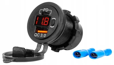 Produktbild von KFZ USB-C Ladegerät mit Voltmeter und Quick Charge 3.0
