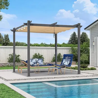 Produktbild von PURPLE LEAF Aluminium Pergola 3x3 m Schiebedach, Wasserdicht, UV-Schutz, Beige