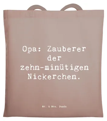 Produktbild von Mr. & Mrs. Panda Tote Bag Spruch Opa Nickerchenmeister - Braun Pastell - Geschenk, Stoffbeutel, Ruhe, Großpapa, Verwandte, Jutebeutel, Familie, Entspannung, Geburtstage