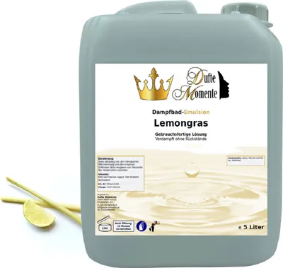 Produktbild von Dufte Momente | Dampfbad Emulsion 5 Liter | Lemongras | mit naturreinen und natürlichen ätherischen Ölen | gebrauchsfertig | vegan und ohne Tier