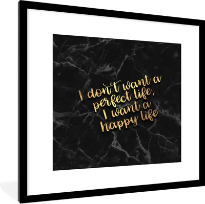 Produktbild von MuchoWow® Gerahmtes Poster Zitate - Glücklich - Gold - Marmor 40x40 cm - Poster mit Schwarzem Bilderrahmen Wandposter Rahmen Foto Bilder - Poster - Plakat im Rahmen