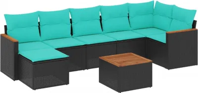 Produktbild von vidaXL 8-teiliges Gartensofa-Set mit Kissen, schwarzes Polyrattan