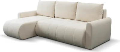 Zdjęcie produktu dla BETTSO Wszechstronny narożnik SPRENTO w tkaninie boucle z funkcją spania i pojemnikiem na pościel Ecru