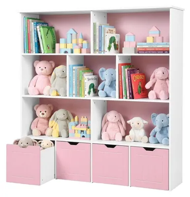 Produktbild von Kinder Bücherregal mit 4 Schubladen und 7 Fächern Rosa 125.5 x 33 x 118 cm