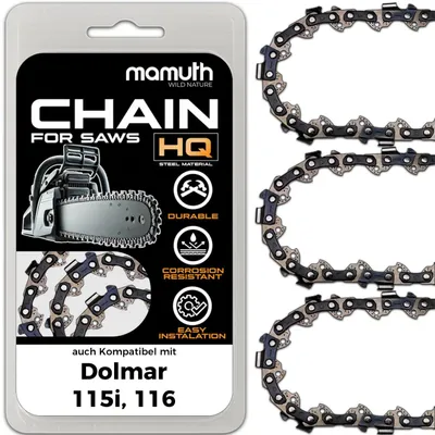 Image de 3 chaînes de scie pour tronçonneuse, longueur 38 cm, épaisseur 1,5 mm, pas 0,325", 64 maillons, compatibles avec les modèles Dolmar 115i et 116