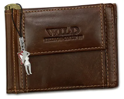 Zdjęcie produktu dla Wild Things Only RFID Blocker portfel męski z prawdziwej skóry brązowy portfel 11x2.5x8cm D2OPJ121N