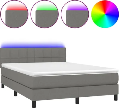 Produktbild von vidaXL Boxspringbett mit Matratze & LED Dunkelgrau 140x190 cm Stoff