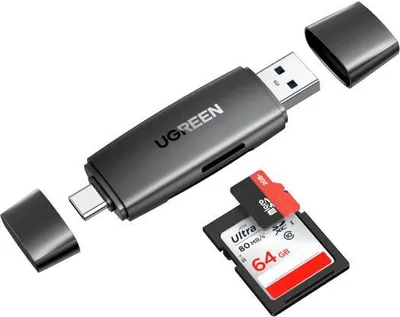 Produktbild von Ugreen 80191, MicroSD (TransFlash), MicroSDHC, MicroSDXC, SD, Schwarz, 5000 Mbit/s, USB 3.2 Gen 1 (3.1 Gen 1) Type-A/Type-C