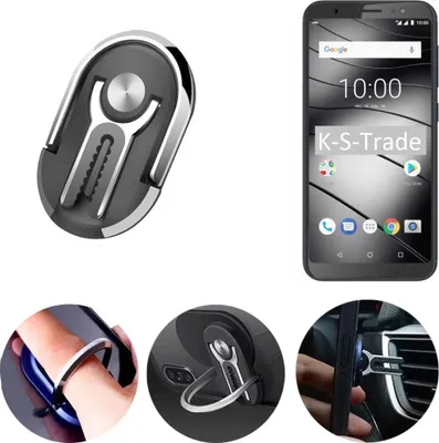 Produktbild von K-S-Trade 3in1 Smartphone-Ring Handy-Ring kompatibel mit Gigaset GS185 Fingerhalterung  Handyring Tischständer Lüftungsgitter-Halterung Tisch