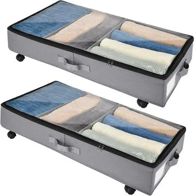 Image de Commode à roulettes, pivotant à 360°, métal et tissu, lot de 2