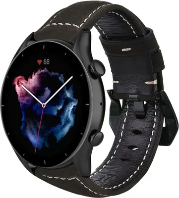 Produktbild von Strap-it Amazfit GTR 3 (Pro) Lederarmband (Schwarz)