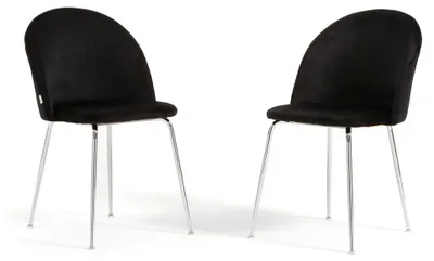 Immagine prodotto di Set di 2 sedie da pranzo imbottite, gambe in metallo, design elegante per cucina, sala da pranzo, bar e ristoranti SARA - Nero/Argento