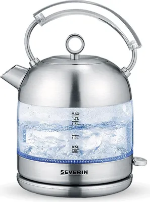 Produktbild von SEVERIN Glas-Wasserkocher Retro WK 3459  aus Edelstahl, gebürstetschwarzsilber Wasserkocher Wasserkocher Mit Temperatureinstellung Wasserkocher Retro Wasserkocher Glas