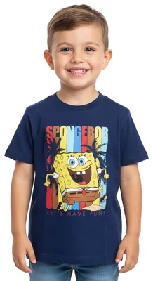 Produktbild von Spongebob Schwammkopf T-Shirt für Jungen - Let's have fun Kinder Shirt Oberteil kurzärmlig Blau 110-116