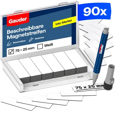 Productafbeelding van GAUDER Beschrijfbare magnetische strips, magneetborden voor Kanban (90 stuks, 75x25mm)