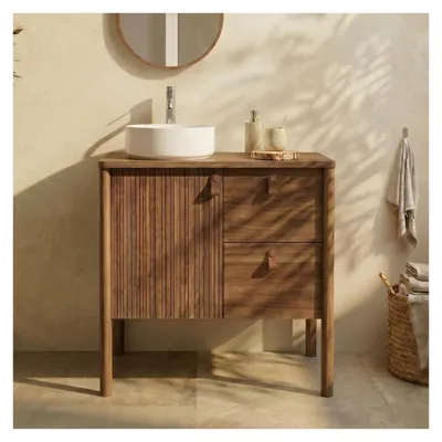 Image de Meuble JOY chêne 80cm sur pieds, vasque blanche et robinet