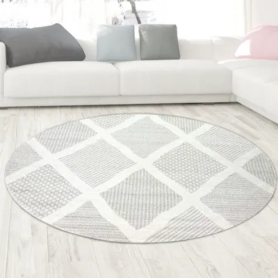 Image de Séjour chambre tapis avec des losanges à motifs différents dans la crème gris taille - 160 cm rond