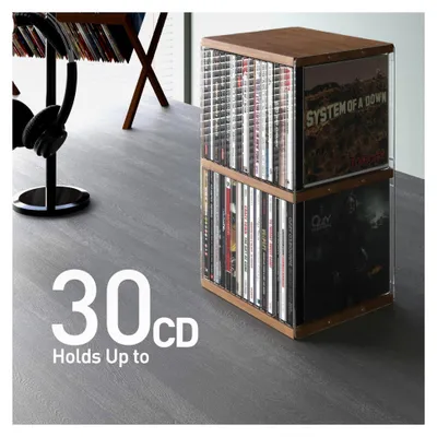Produktbild von CD-Halter im Retro-Design aus Walnussholz und MDF, Schreibtisch-Organizer für 30 CDs