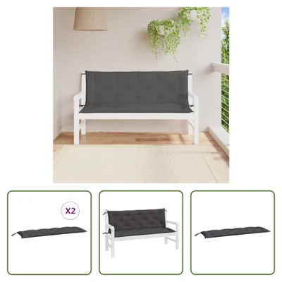 Image de The Living Store Coussin pour banc de jardin 2 pcs. Anthracite 150x50x7 cm Tissu Oxford