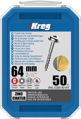 Produktbild von Kreg Pocket-Hole Schrauben 64 mm, Verzinkt, Maxi-Loc, Grobgewinde - 50Stk.