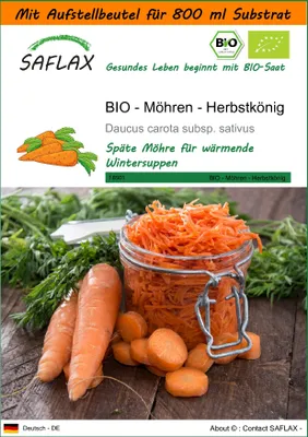 Produktbild von SAFLAX - Garden in the Bag - BIO - Möhren - Herbstkönig - 1000 Samen - Mit Anzuchtsubstrat im praktischen, selbst aufstellenden Beutel - Daucus carota