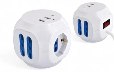Image de Multiprise cubique avec interrupteur, 5 prises + 2 ports USB + 1 port Type C