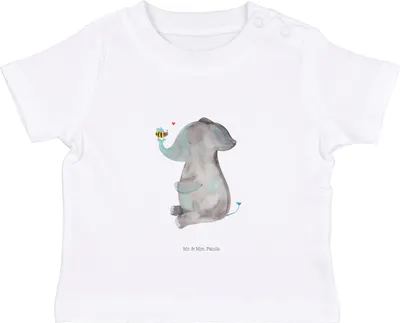 Produktbild von Mr. & Mrs. Panda Babyshirt Elefant Biene 0. - 6. Monat - Weiß - Geschenk, Kleinkind Shirt, Liebe, Hochzeitsgeschenk, Baby , Kurzarmshirt, Heiratsantrag, Liebesspruch