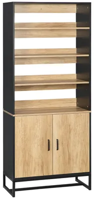 Produktbild von Küchenschrank - Buffet - Kommode - Aufbewahrungsschrank - Kleiner Küchenschrank - Schwarz/Naturholz - 4 verstellbare Einlegeböden