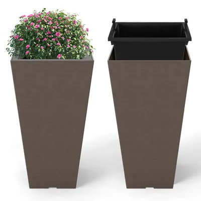 Produktbild von GOPLUS 2er Set Blumenkübel, Pflanzkübel aus Kunststoff mit herausnehmbarem Innentopf, wetterfest Pflanzgefäße für Garten, Balkon (30 x 30 x 57 cm)
