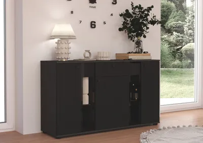 Produktbild von Kommode Salsa 2 Lamellenoptik Anbauwand Wohnwand Siedeboard MDF Schwarz + Grau