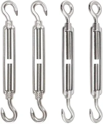 Imagen del producto de Ibenzoa®: Juego de 4 abrazaderas de tensión ajustables de acero inoxidable, con ganchos y ojales para la fijación segura de cuerdas y cables