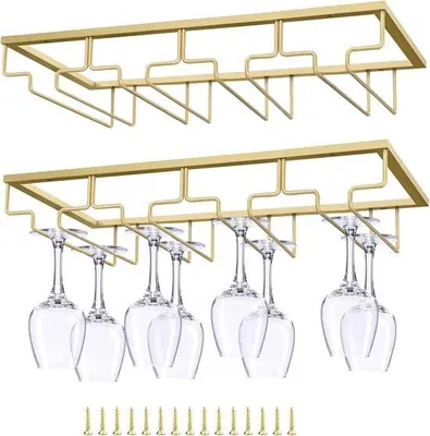 Produktbild von Famanu Weinglashalter unter dem Schrank – 2 Stück, mit 4 Reihen für Weingläser, platzsparender Metallorganizer