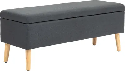 Produktbild von Sitzbank Polsterbank mit Stauraum Bettbank mit Leinenoptik für Flur Schlafzimmer Wohnzimmer Gummiholz Dunkelgrau 110 x 39 x 45 cm