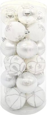 24 Weihnachtskugel Ø6cm Set Weihnachten Christbaumkugel Bruchfest Baumschmuck Weiß/Silber