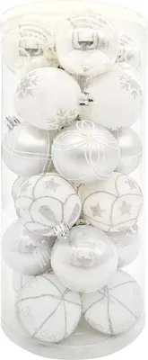 Produktbild von 24 Weihnachtskugel Ø6cm Set Weihnachten Christbaumkugel Bruchfest Baumschmuck Weiß/Silber