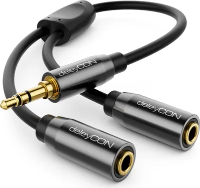 Produktbild von deleyCON 0,20m Audio Klinken Y Splitter Kabel Y-Adapter Kabel - AUX - 3,5mm Klinken Stecker auf 2X 3,5mm Klinken Buchse - 3,5mm Stereo Klinke