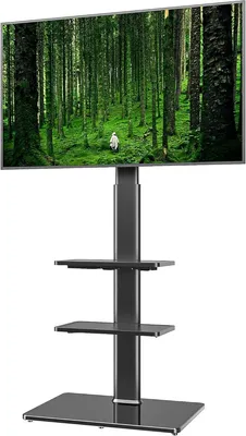 Produktbild von TV Standfuß TV Ständer TV Bodenständer Fernsehstand Fernsehtisch mit Halterung höhenverstellbar für 19 bis 42 Zoll LED LCD TV Bildschirm, 3 Regale schwarz HT3001BP