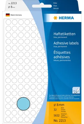 Obrázok produktu pre HERMA Permanenter Klebstoff - Blau - 8 mm rund 5632 Etikett(en) (32 Bogen x 176)