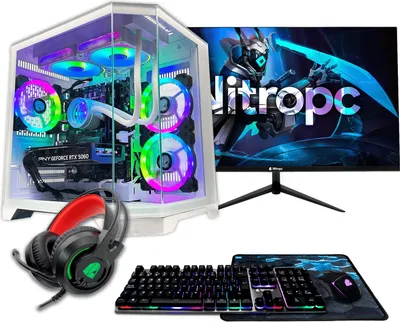 Produktbild von Nitropc Gaming PC Pack Gold - Intel Core i5-12400F, NVIDIA RTX 3050 8GB, 16GB DDR4, M.2 1TB, Weiß - Monitor 24" FullHD