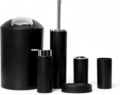 Productafbeelding van Badkameraccessoires set 6-delig, zwart, voor badkamer